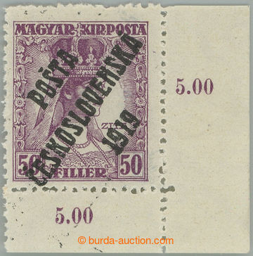 245093 -  Pof.123, Zita 50f violet, LR corner piece, overprint type I