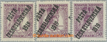 245094 -  Pof.123, Zita 50f violet, comp. 3 pcs of stamp., overprint 