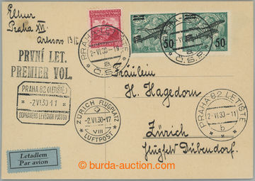 245299 - 1930 1. let PRAHA - ZÜRICH, lístek zaslaný 1. letem do Š