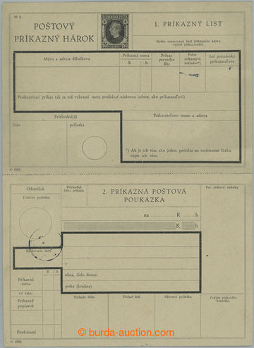 245392 - 1939 CPH1, Un order card with imprinted stamp. Hlinka 50h bl