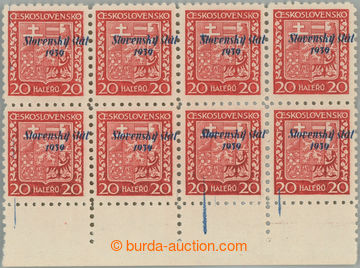 245474 - 1939 Sy.4 VPP, Coat of arms 20h red, block of 8 with lower m