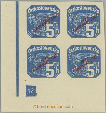 245494 - 1939 Sy.NV2 plate number, overprint 5h blue, LL corner blk-o