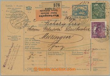 246036 - 1921 CPP13, whole international parcel card on/for mailing t