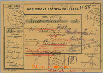 246158 - 1938 MAĎARSKÝ ZÁBOR - TARNOVCE / celá dobírková průvo