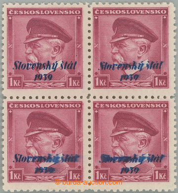 246190 - 1939 Sy.12 production flaw, Masaryk 1CZK red, block of four 