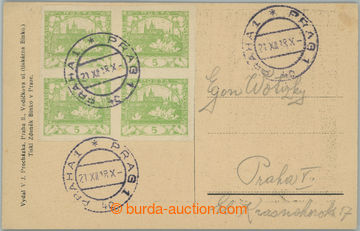 246526 - 1918 RANÉ POUŽITÍ / pohlednice s vylepeným 4-blokem zn. 