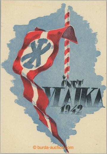247026 - 1942 ČNST - VLAJKA 1942 / tříbarevná pohlednice organiza