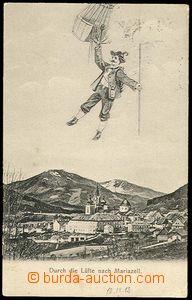 24743 - 1913 MARIAZELL -  B/W collage, man below balloon, overview o