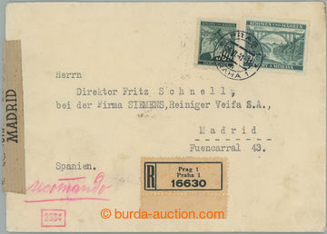 247589 - 1941 Reg letter to Spain, with 5 Koruna + 50h, Pof.45, 27, C