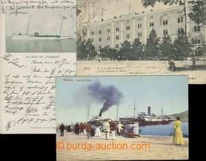 24764 - 1900 3ks pohlednic - 2x lodě, barevná  (Terst) a zelená (