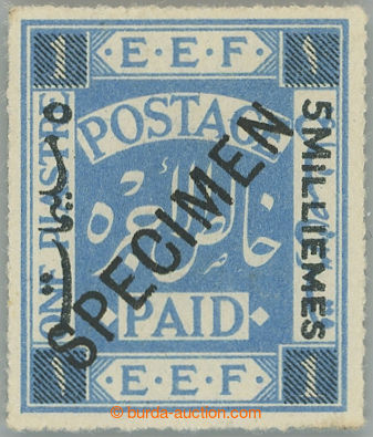 247808 - 1918 SG.3, E.E.F. PAID 1Pia ultramarine, SPECIMEN; very fine