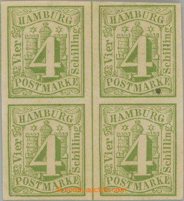 248016 - 1859 Mi.5a, Numerals 4S yellow-green, block of four; without