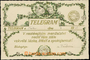24811 - 1943 Telegram - novomanželské blahopřání, zlacené a tl