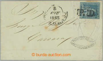 248173 - 1851 dopis vyfr. zn. Sass.5, Lev 2cr azzurro chiaro su grigi