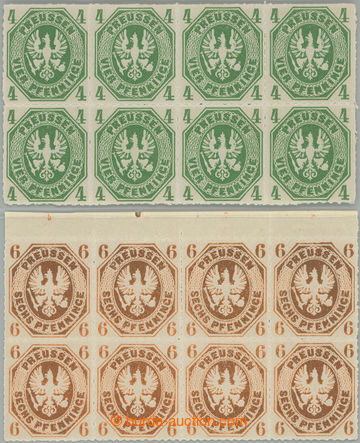 248217 - 1861 Mi.14a, 15a, Coat of arms 4Pfg and 6Pgf, block-of-8 (!)