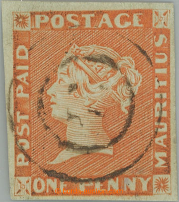 248374 - 1853 SG.6, MAURITIUS POST PAID 1P vermilion, early impressio