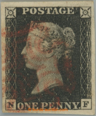 248392 - 1840 SG.2, PENNY BLACK black, plate 6, letters N-F, red canc