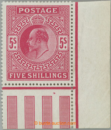 248409 - 1912 SG.318, 5Sh red, left right corner piece; lightly hinge