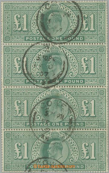 248411 - 1902-1910 SG.266, £1 zelená, svislá 4-PÁSKA (!) s lehký