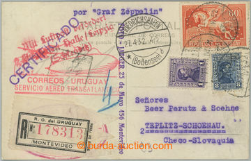 248422 - 1932 ZEPPELIN / postcard to Czechoslovakia, with Mi.433, 454