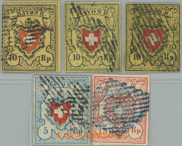 248722 - 1851-1852 Mi.8II, 9II, 12, 5ks RAYON, 3x 10Rp různé odstí