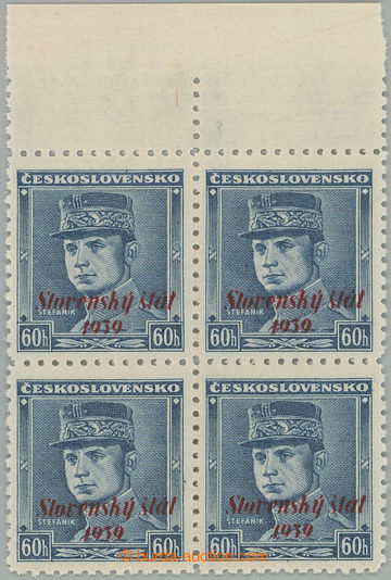 248808 - 1939 Sy.11, Štefánik 60h modrá, 4-blok s horním okrajem;