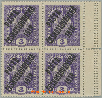 248932 -  Pof.33 VV, Koruna 3h fialová, pravý krajový 4-blok s tro