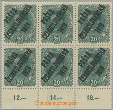 249285 -  Pof.39, Charles 20h blue-green, block of 6 with lower margi