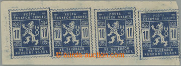 249320 - 1918 Pof.SK1, Skautské 10h modrá, soutisk 4 známek ve vod