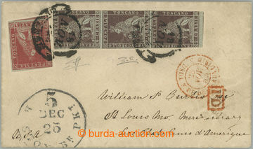 249841 - 1854 small letter from Florence to USA, franked with vertica