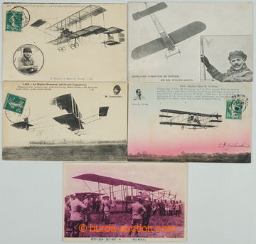 249945 - 1909-1910 POČÁTKY LETECTVÍ / sestava 5 pohlednic zachycuj