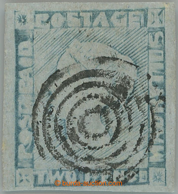 250149 - 1848-1859 SG.22, Blue Mauritius POST PAID 2P, worn impressio