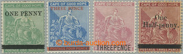 250152 - 1876-1882 SG.33, 34, 35, 37, Allegory Hope, overprints ONE P