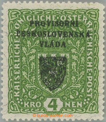 250202 -  Pof.RV18a, Prague overprint I (Small Emblem) 4 Koruna green