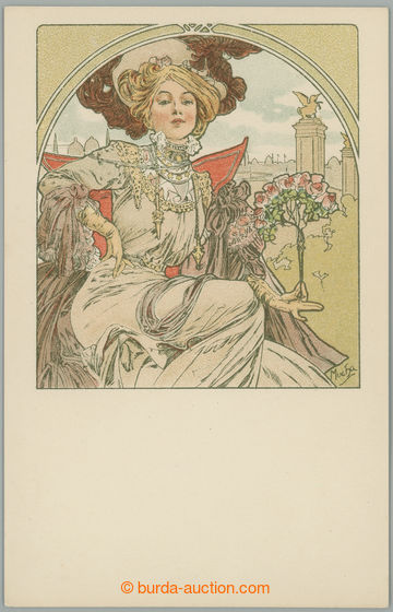 250344 -  MUCHA Alfons (1860–1939), litografická pohlednice sedíc