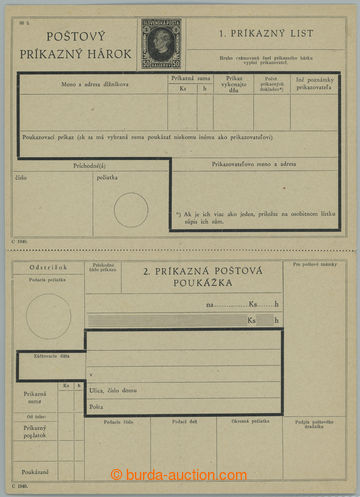 250489 - 1940 CPH2, Un p.stat order sheet Hlinka 50h black, imprint C