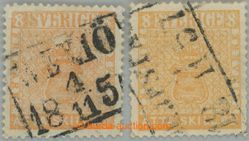 250561 - 1855 Mi.4a, 4b, Coat of arms 8Sk orange and yellow; G-F, c.v