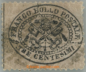 250566 - 1868 Sass.23, Znak 3C grigio rosa, zoubkovaná s pravým raz