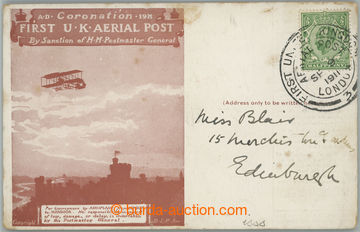 250583 - 1911 airmail card FIRST U.K. AERIAL POST - Airplane above Wi