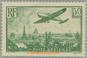250625 - 1936 Mi.311a, Letadlo nad Paříží 50Fr zelená; bez nále