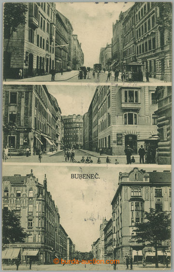 250901 - 1930 PRAHA - BUBENEČ, 3-okénková čb pohlednice, roh ulic