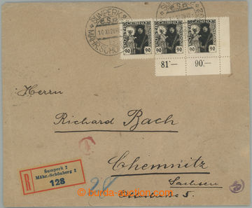 250928 - 1920 R-dopis zaslaný do Saska, vyfr. 3x zn. Husita 90h čer