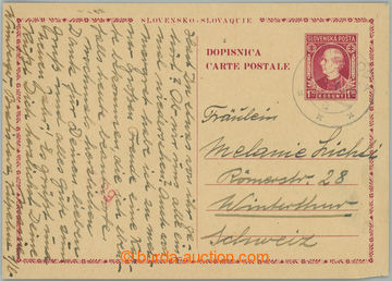 250936 - 1944 CDV6, mezinárodní dopisnice Hlinka 1.50Ks zaslaná do