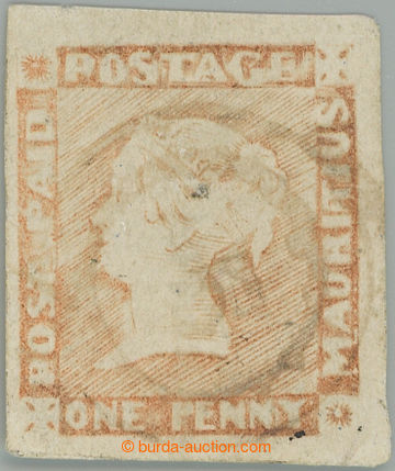 250979 - 1848 SG.16, Red Mauritius POST PAID 1P, worn impression, ver