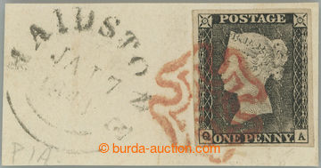 250989 - 1840 SG.2, PENNY BLACK black, on small cut-square with red M