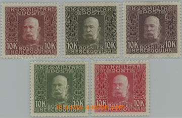 251046 - 1912 ANK.84ZT, 5x FARBPROBEN Franz Joseph I. 10K in various 