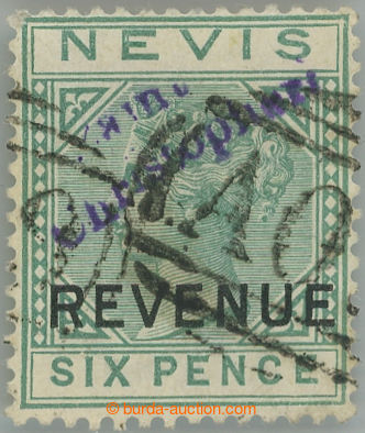 251109 - 1883 SG.R2, poštovně-fiskální známka NEVIS 6P zelená s