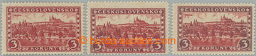 251245 - 1926 Pof.226x, Praha 3Kč červená, sestava 3 zn. na pergam