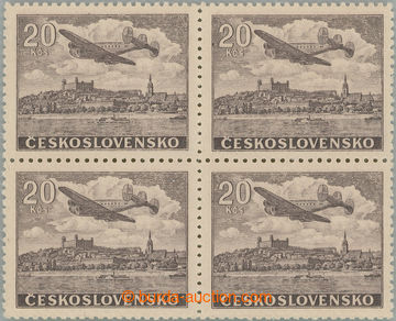 251359 - 1946 Pof.L22N, NEVYDANÁ 20Kčs hnědá, 4-BLOK (!); svěž