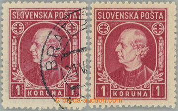 251422 - 1939 Sy.30yA, Hlinka 1Ks červená, ŘZ 12½, svislý rastr,